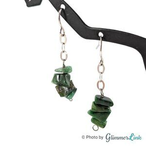 925 Sterling Silver Green Gemstone Stacked Chips Dangle Earrings